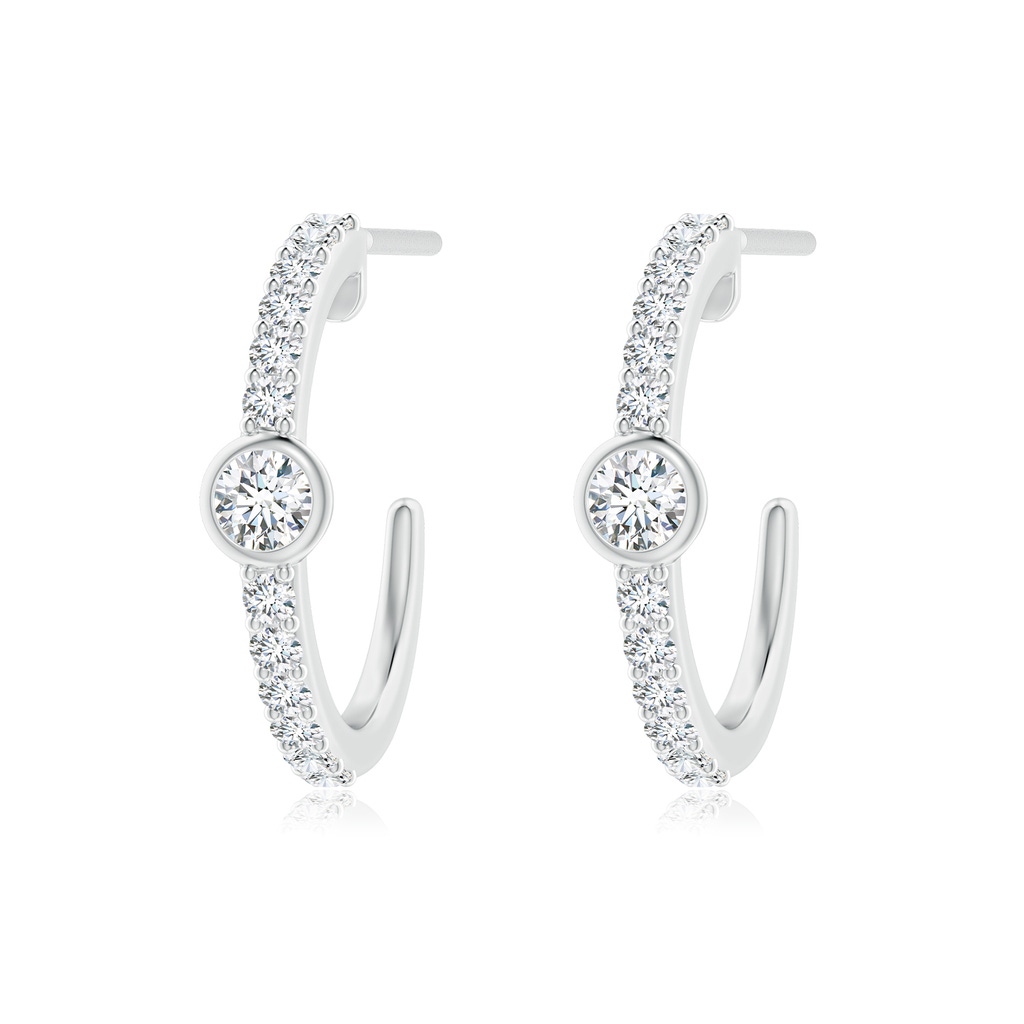 2.8mm GVS2 Bezel-Set Diamond Hoop Earrings with Accents in White Gold