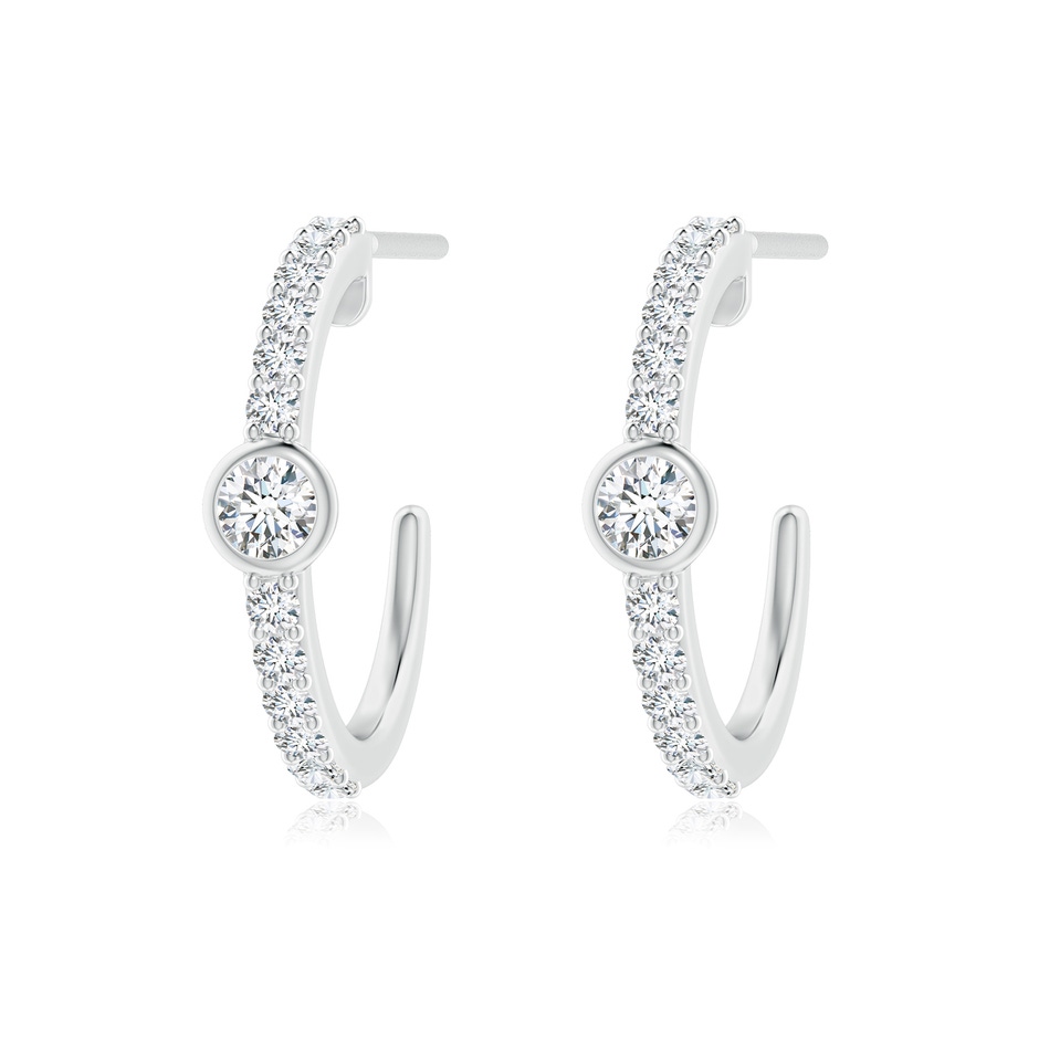2.8mm GVS2 Bezel-Set Diamond Hoop Earrings with Accents in White Gold 