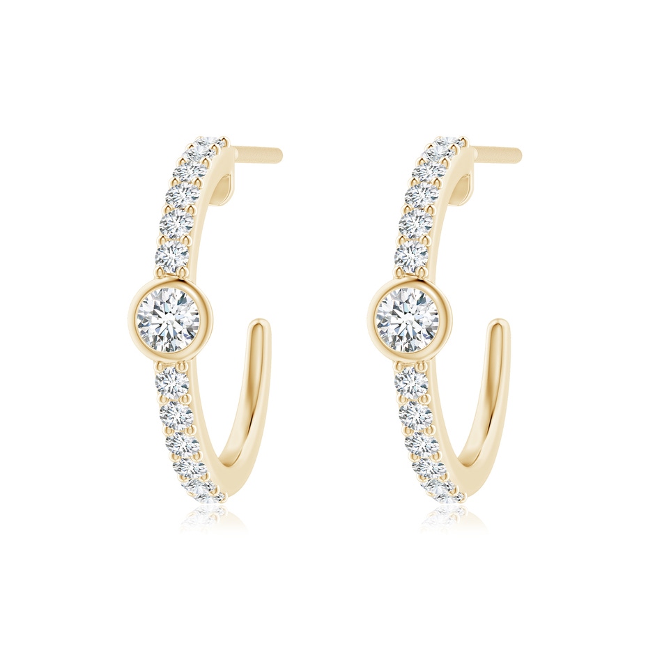 2.8mm GVS2 Bezel-Set Diamond Hoop Earrings with Accents in Yellow Gold 