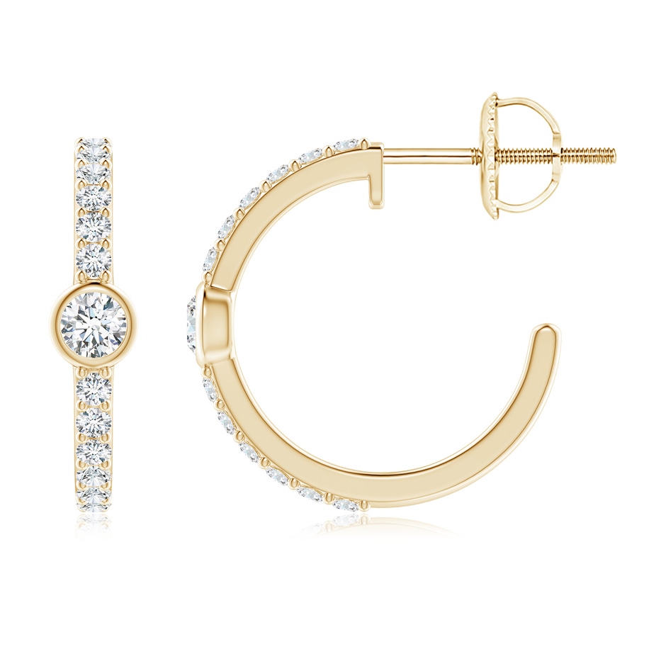 2.8mm GVS2 Bezel-Set Diamond Hoop Earrings with Accents in Yellow Gold side-1