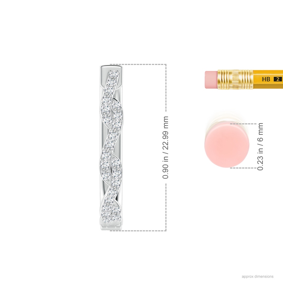 1.3mm GVS2 Prong-Set Diamond Twisted Oval Hoop Earrings in White Gold ruler