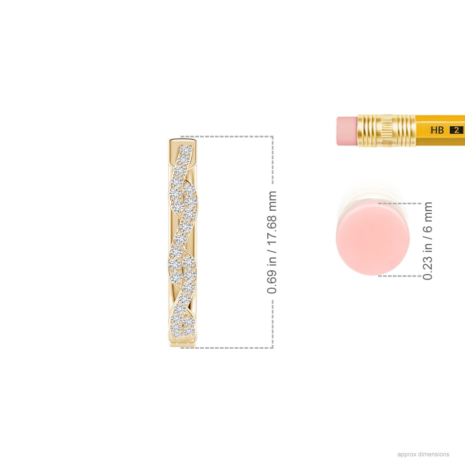 1mm HSI2 Prong-Set Diamond Twisted Oval Hoop Earrings in Yellow Gold ruler