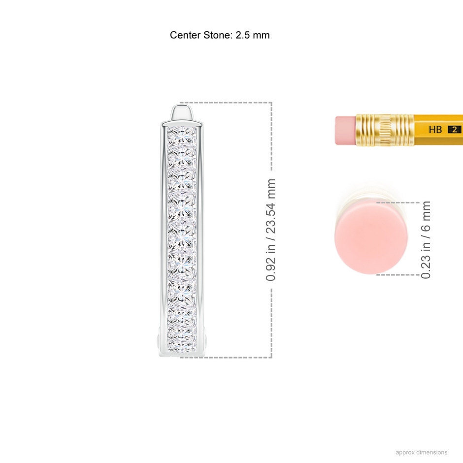 2.5mm GVS2 Channel-Set Princess-Cut Diamond Huggie Hoop Earrings in P950 Platinum ruler