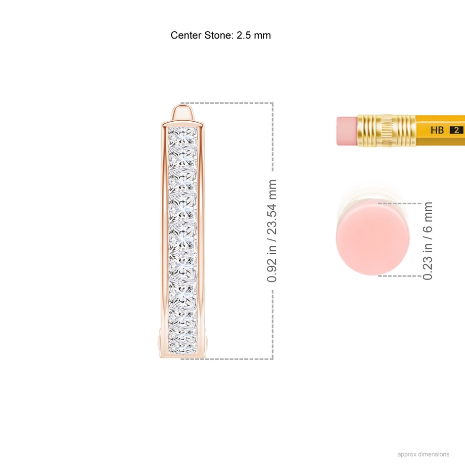 2.5mm GVS2 Channel-Set Princess-Cut Diamond Huggie Hoop Earrings in Rose Gold ruler