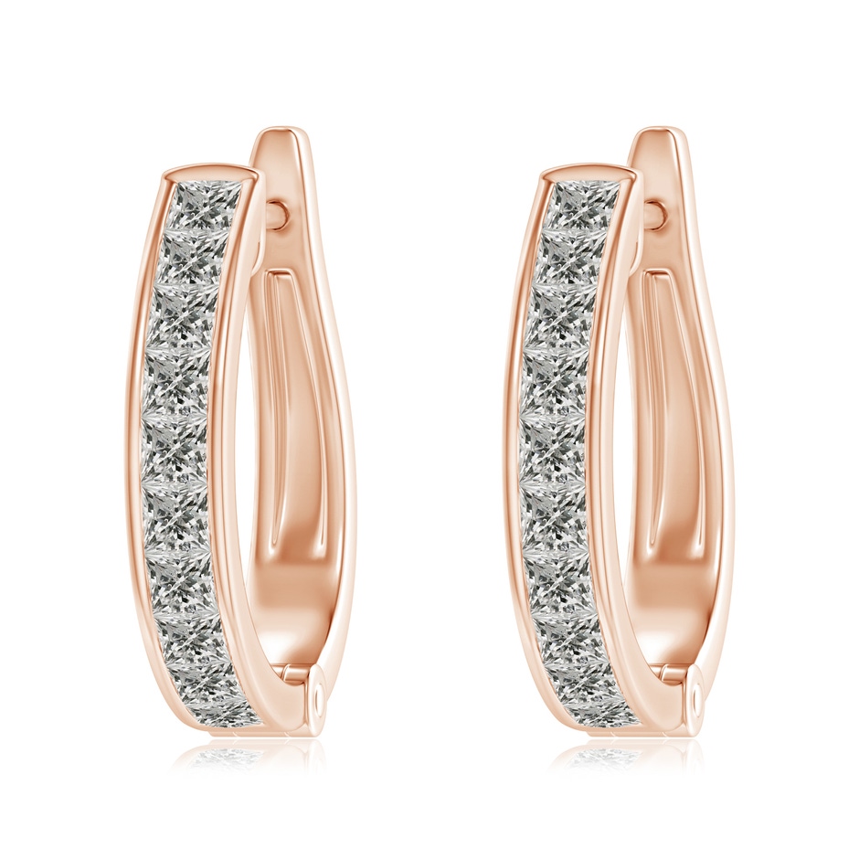 2.5mm KI3 Channel-Set Princess-Cut Diamond Huggie Hoop Earrings in Rose Gold 