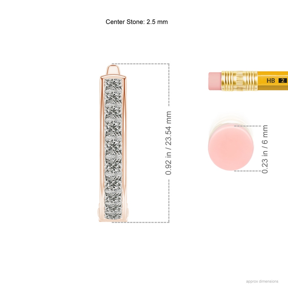 2.5mm KI3 Channel-Set Princess-Cut Diamond Huggie Hoop Earrings in Rose Gold ruler