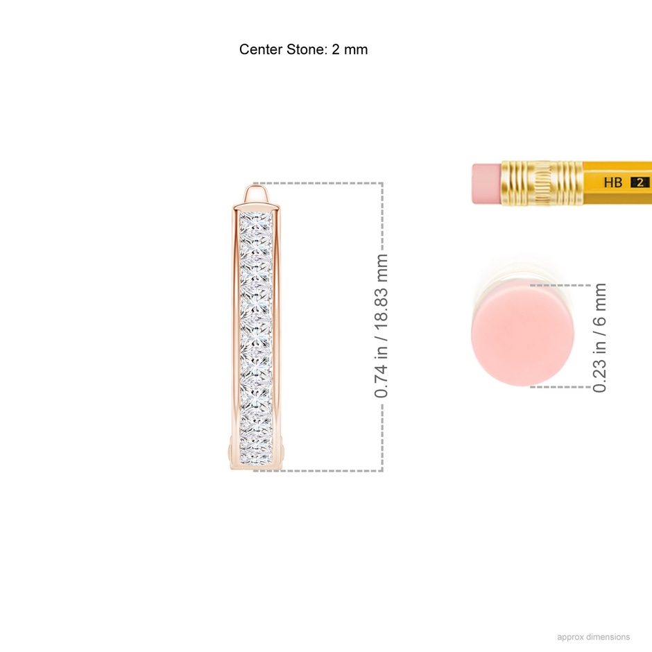 2mm GVS2 Channel-Set Princess-Cut Diamond Huggie Hoop Earrings in Rose Gold ruler