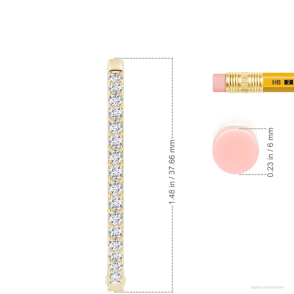 2.25mm GVS2 Inside-Out Diamond Hoop Earrings in Yellow Gold ruler