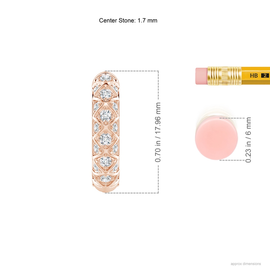 1.7mm GVS2 Pave-Set Diamond Geometric Huggie Hoop Earrings in Rose Gold ruler