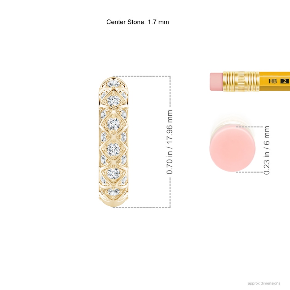 1.7mm GVS2 Pave-Set Diamond Geometric Huggie Hoop Earrings in Yellow Gold ruler
