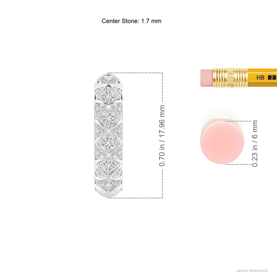 1.7mm HSI2 Pave-Set Diamond Geometric Huggie Hoop Earrings in P950 Platinum ruler