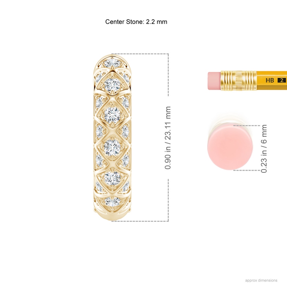2.2mm GVS2 Pave-Set Diamond Geometric Huggie Hoop Earrings in Yellow Gold ruler