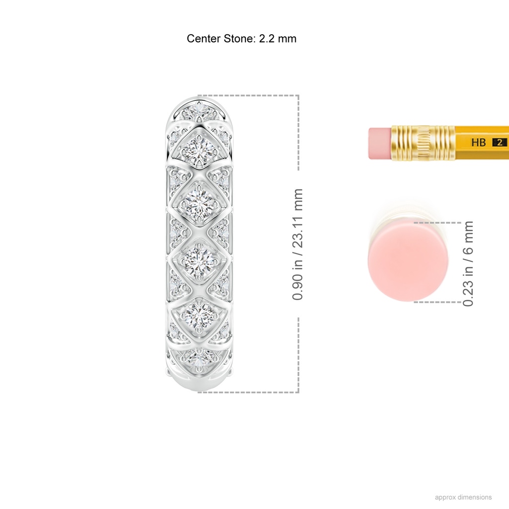 2.2mm HSI2 Pave-Set Diamond Geometric Huggie Hoop Earrings in White Gold Ruler