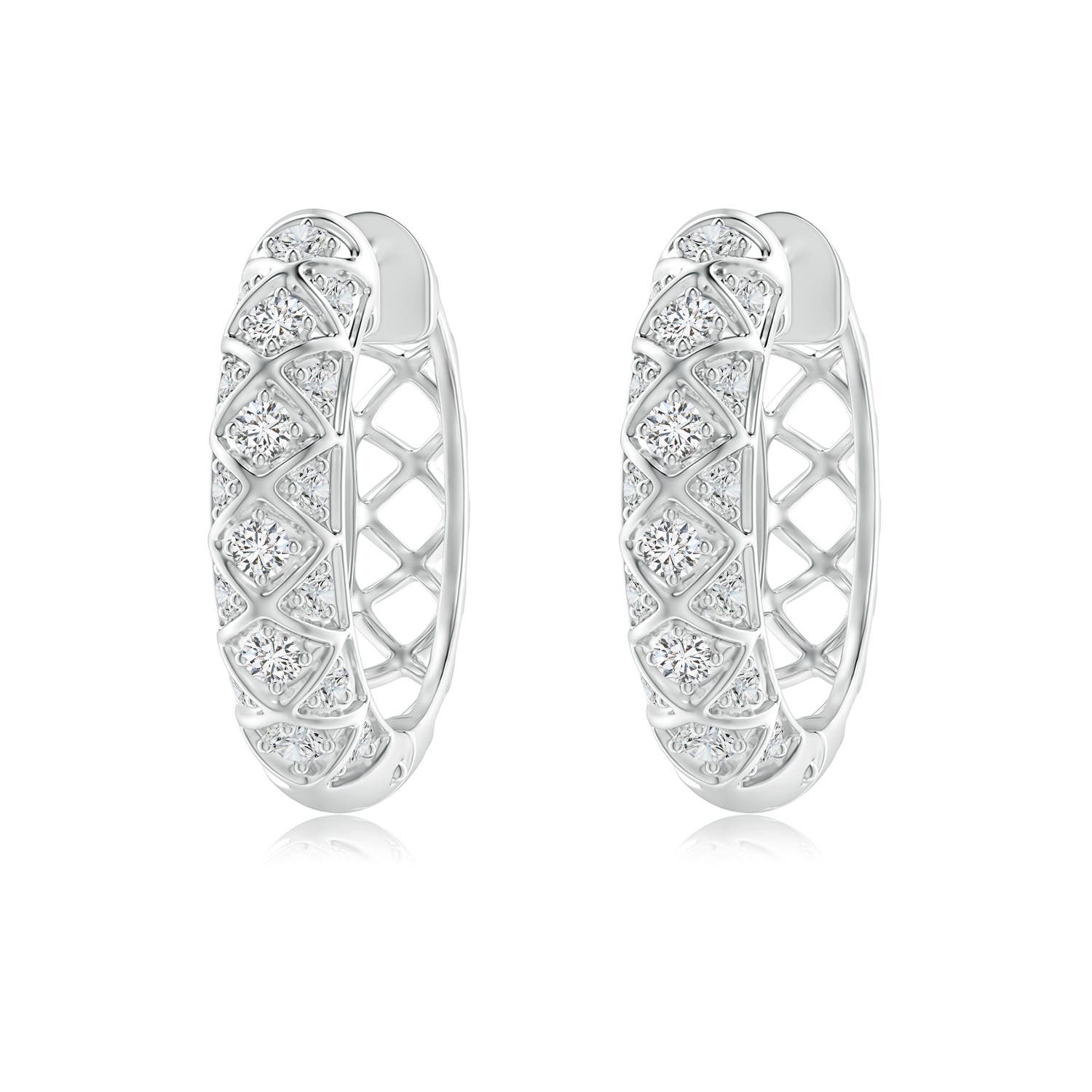 2mm HSI2 Pave-Set Diamond Geometric Huggie Hoop Earrings in White Gold