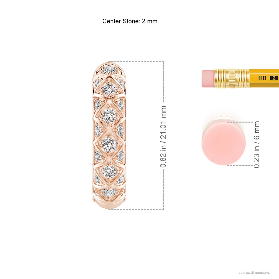 2mm IJI1I2 Pave-Set Diamond Geometric Huggie Hoop Earrings in Rose Gold ruler