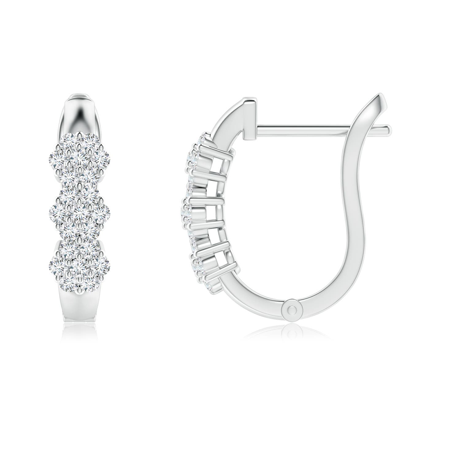 1.2mm GVS2 Triple Floral Cluster Diamond Hoop Earrings in P950 Platinum