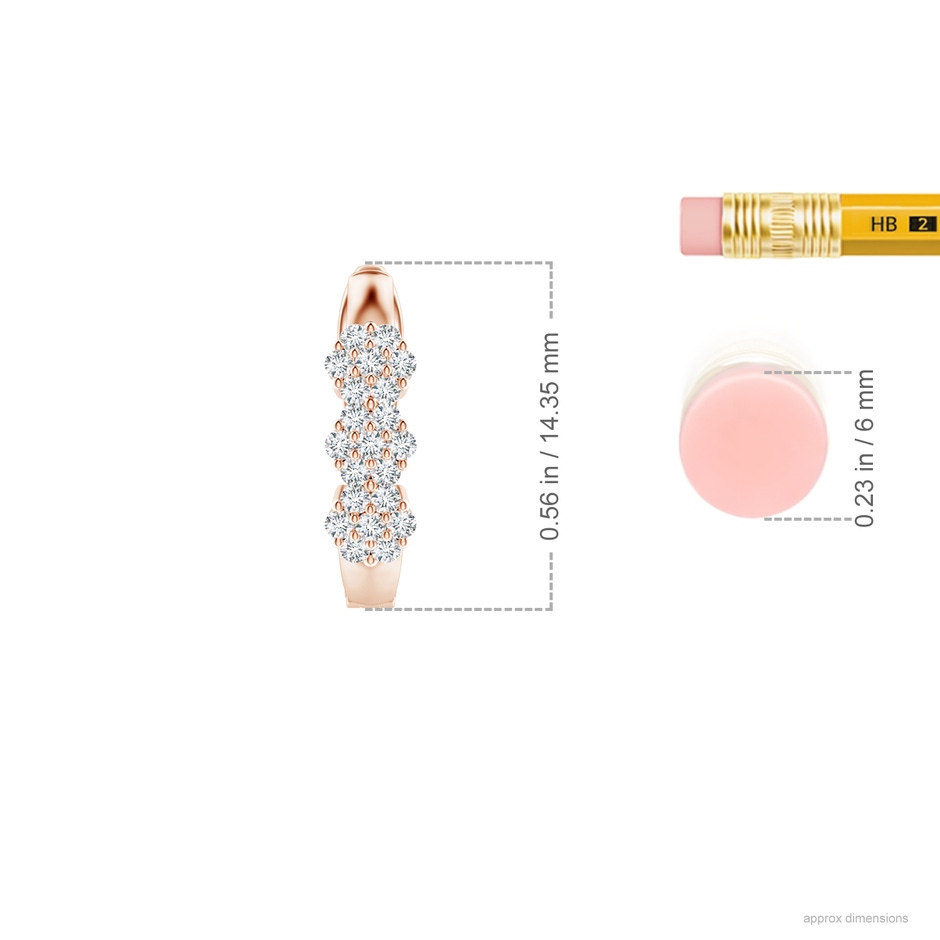 1.2mm GVS2 Triple Floral Cluster Diamond Hoop Earrings in Rose Gold ruler