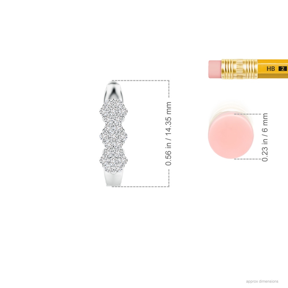 1.2mm HSI2 Triple Floral Cluster Diamond Hoop Earrings in White Gold ruler