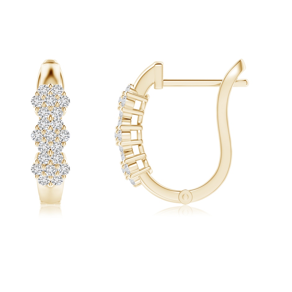 1.2mm HSI2 Triple Floral Cluster Diamond Hoop Earrings in Yellow Gold side-1