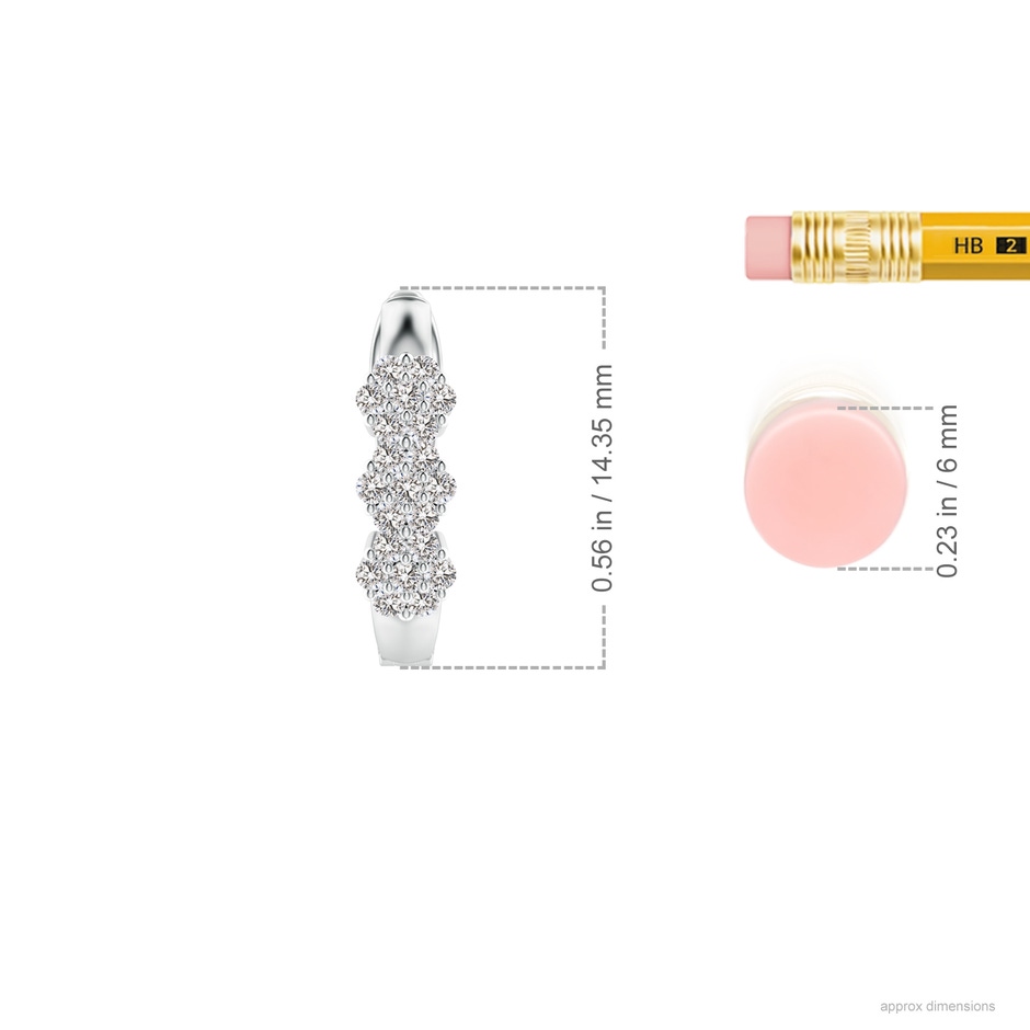 1.2mm IJI1I2 Triple Floral Cluster Diamond Hoop Earrings in P950 Platinum ruler