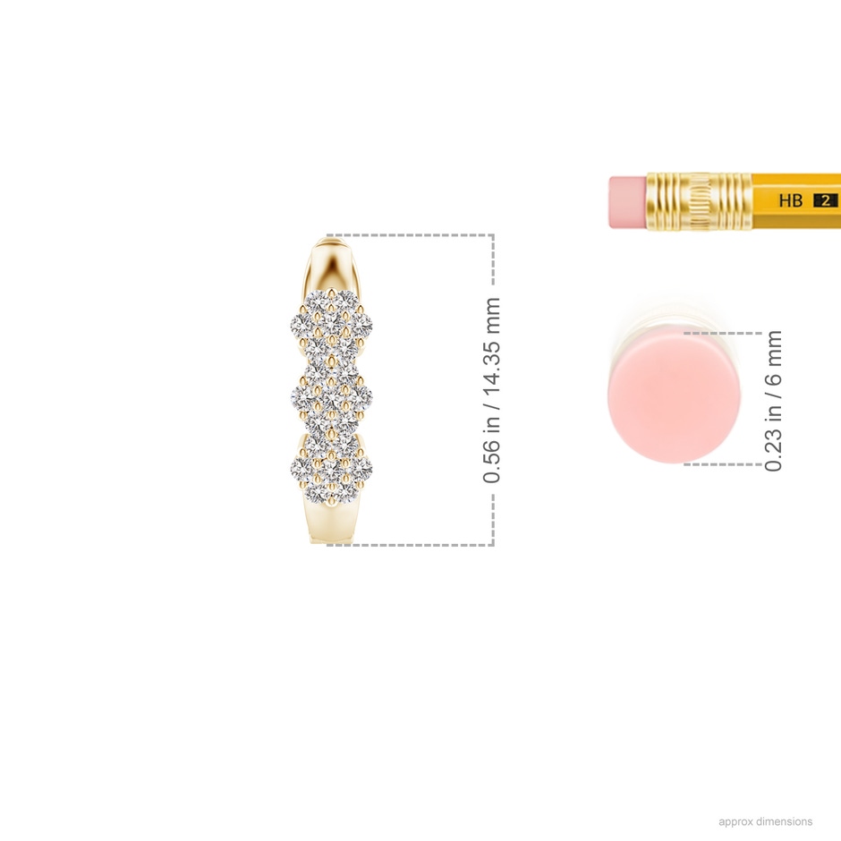 1.2mm IJI1I2 Triple Floral Cluster Diamond Hoop Earrings in Yellow Gold ruler