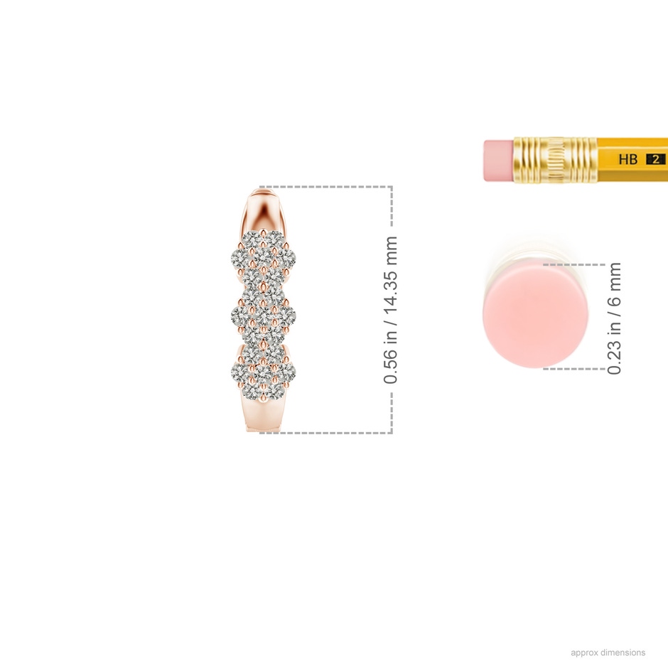 1.2mm KI3 Triple Floral Clustre Diamond Hoop Earrings in Rose Gold ruler
