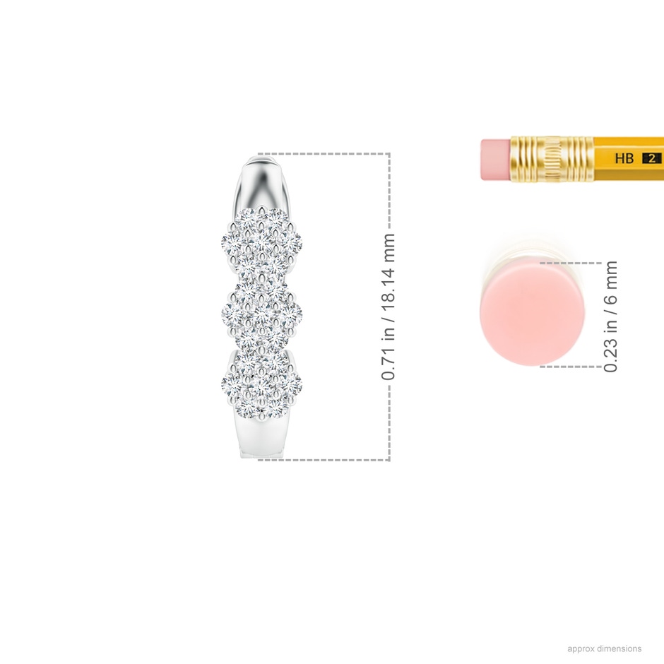 1.5mm GVS2 Triple Floral Clustre Diamond Hoop Earrings in White Gold ruler