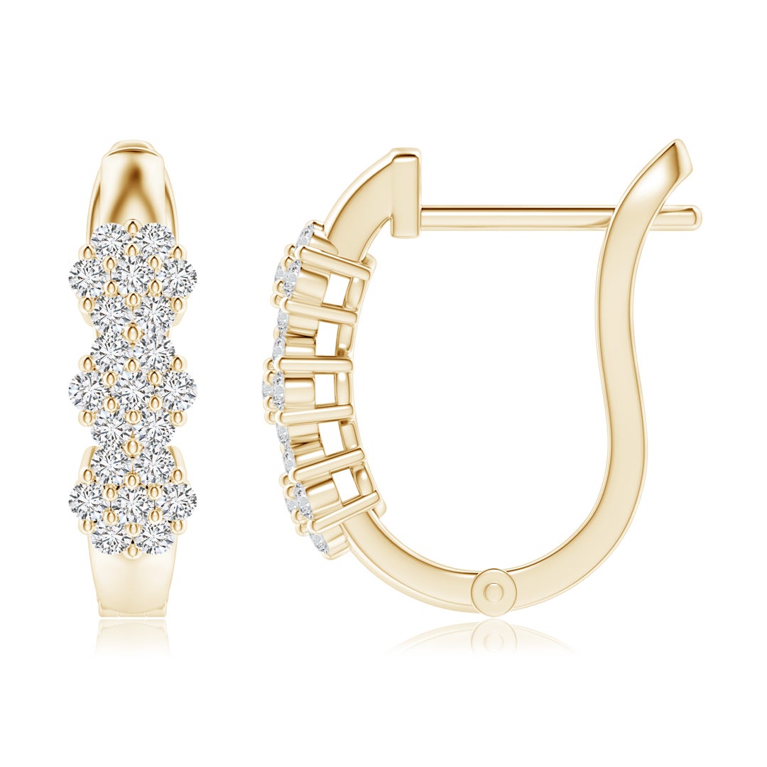 1.5mm HSI2 Triple Floral Cluster Diamond Hoop Earrings in Yellow Gold - side 2