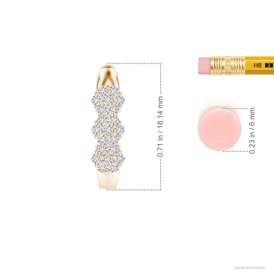 1.5mm HSI2 Triple Floral Clustre Diamond Hoop Earrings in Yellow Gold ruler