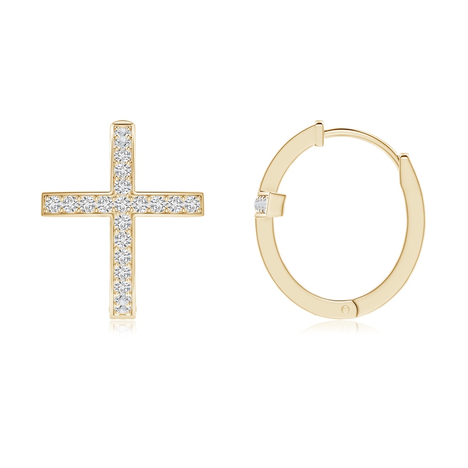1.1mm HSI2 Pave-Set Diamond Cross Hoop Earrings in Yellow Gold side-1