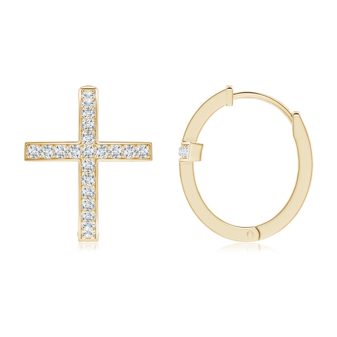 1.2mm GVS2 Pave-Set Diamond Cross Hoop Earrings in Yellow Gold - side 2