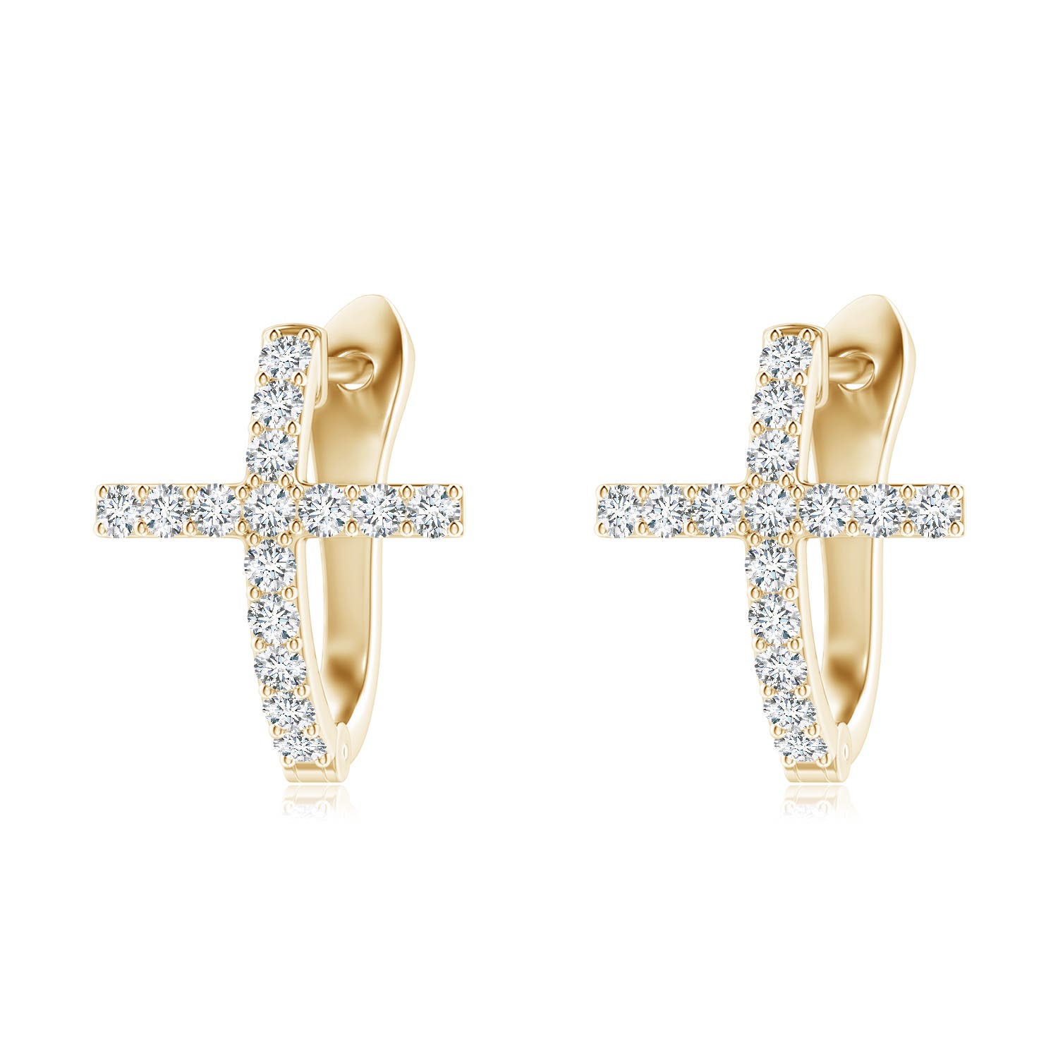 1.55mm GVS2 Prong-Set Diamond Cross Hoop Earrings in Yellow Gold