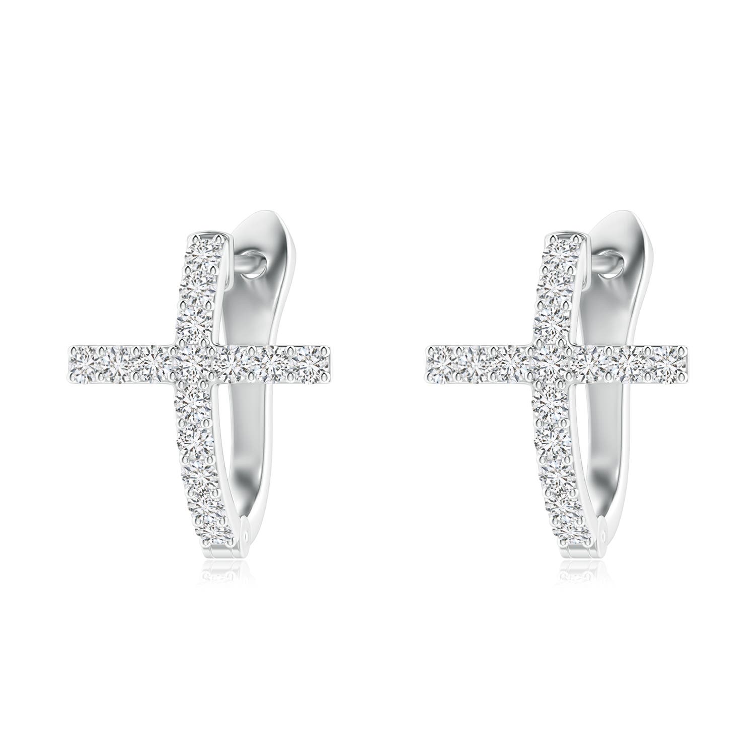 1.55mm HSI2 Prong-Set Diamond Cross Hoop Earrings in White Gold