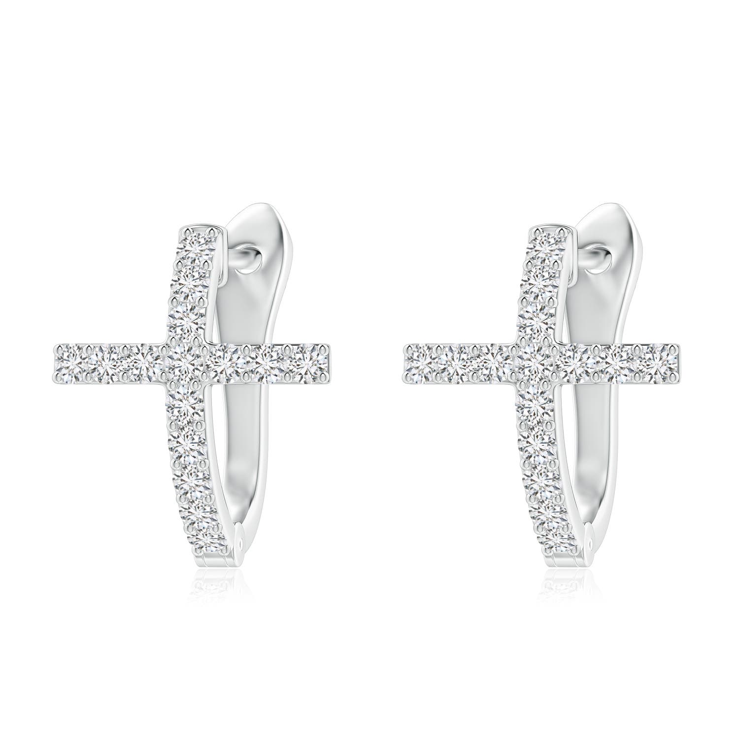 1.8mm HSI2 Prong-Set Diamond Cross Hoop Earrings in White Gold
