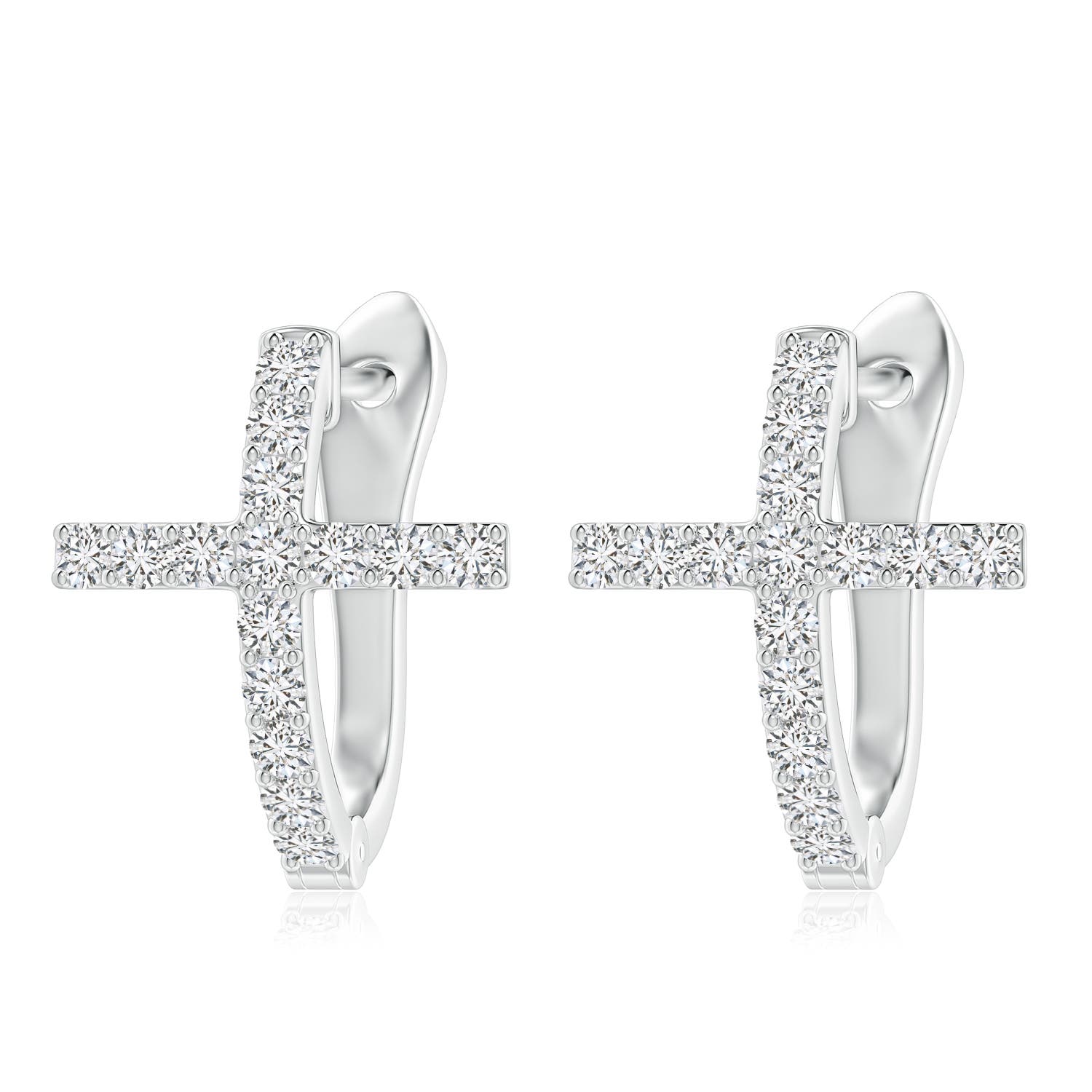 2mm HSI2 Prong-Set Diamond Cross Hoop Earrings in White Gold
