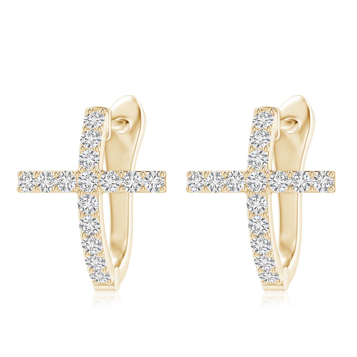 2mm HSI2 Prong-Set Diamond Cross Hoop Earrings in Yellow Gold