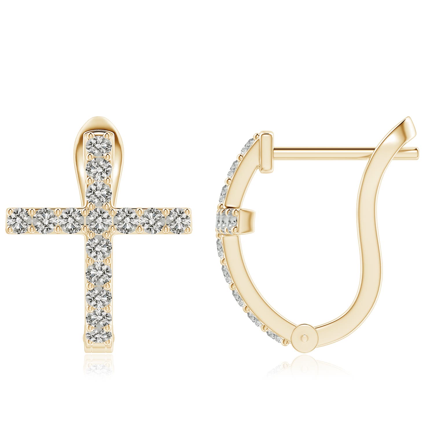 2mm KI3 Prong-Set Diamond Cross Hoop Earrings in Yellow Gold