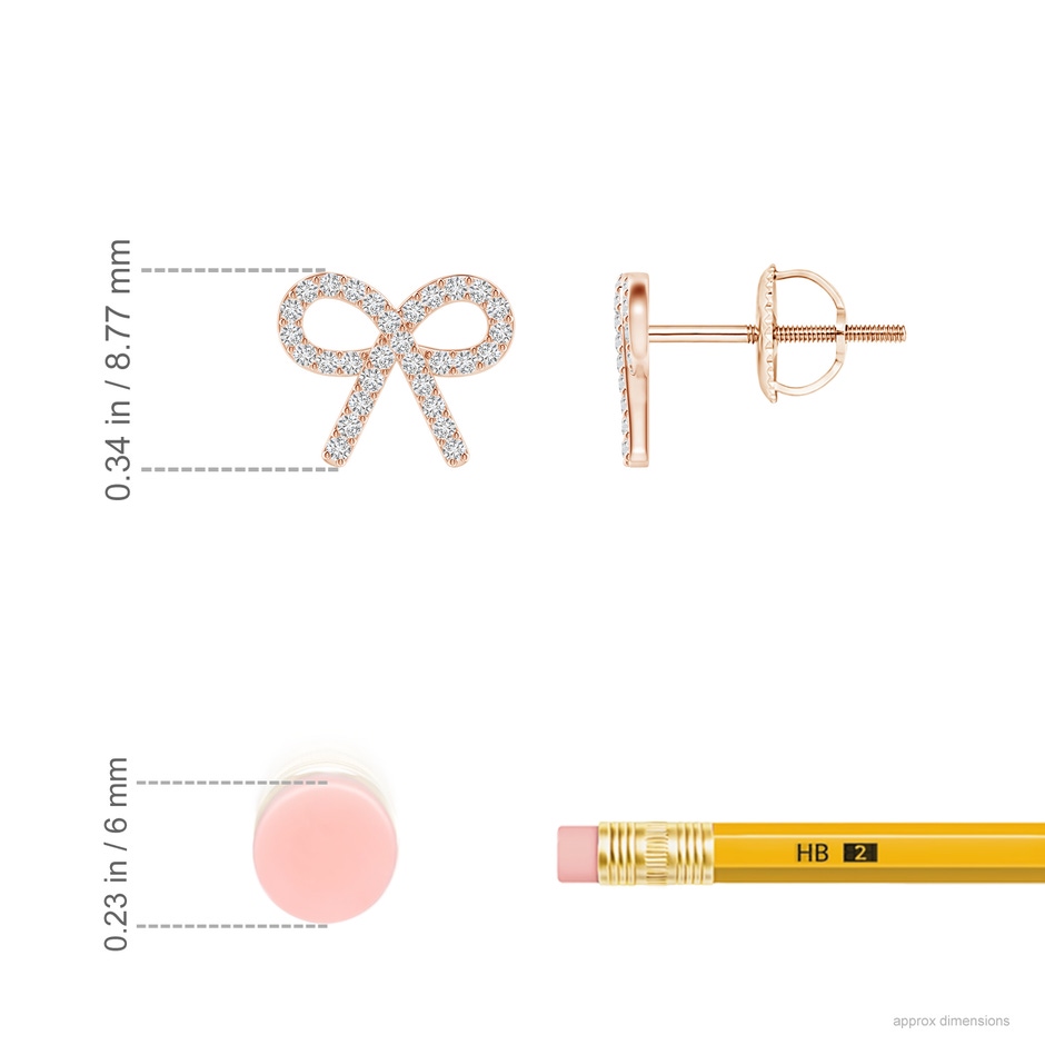 0.9mm HSI2 Diamond Bow Stud Earrings in Rose Gold ruler