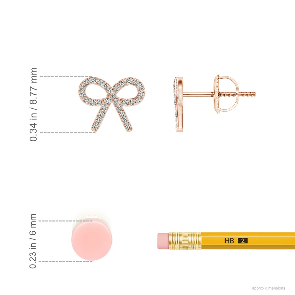 0.9mm KI3 Diamond Bow Stud Earrings in Rose Gold ruler