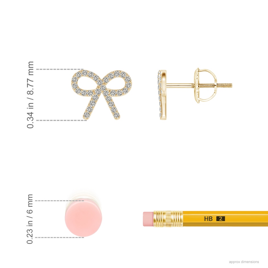0.9mm KI3 Diamond Bow Stud Earrings in Yellow Gold ruler