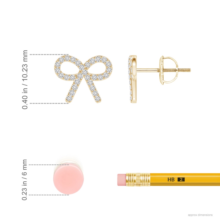1.05mm HSI2 Diamond Bow Stud Earrings in Yellow Gold ruler