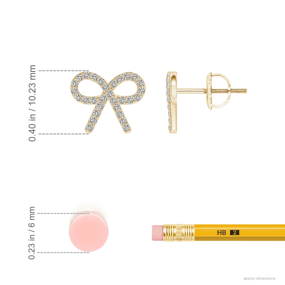 1.05mm KI3 Diamond Bow Stud Earrings in Yellow Gold ruler