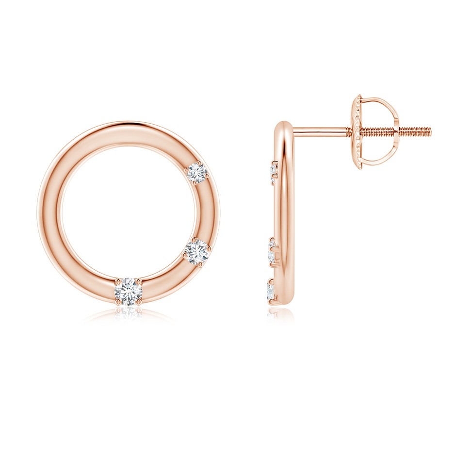 1.9mm GVS2 Graduated Diamond Three Stone Open Circle Stud Earrings in Rose Gold 