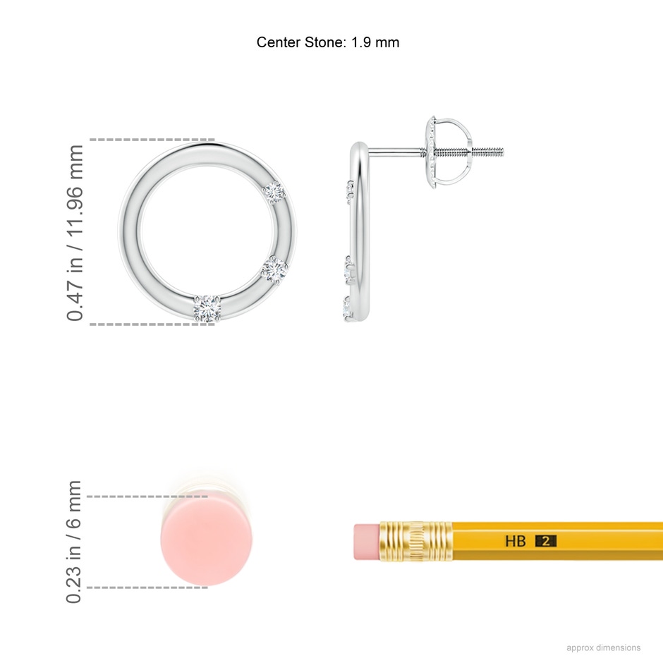1.9mm GVS2 Graduated Diamond Three Stone Open Circle Stud Earrings in White Gold ruler