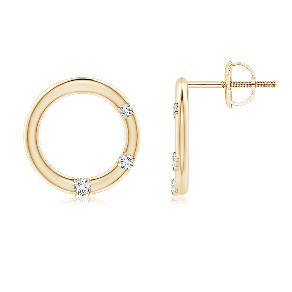 1.9mm GVS2 Graduated Diamond Three Stone Open Circle Stud Earrings in Yellow Gold 