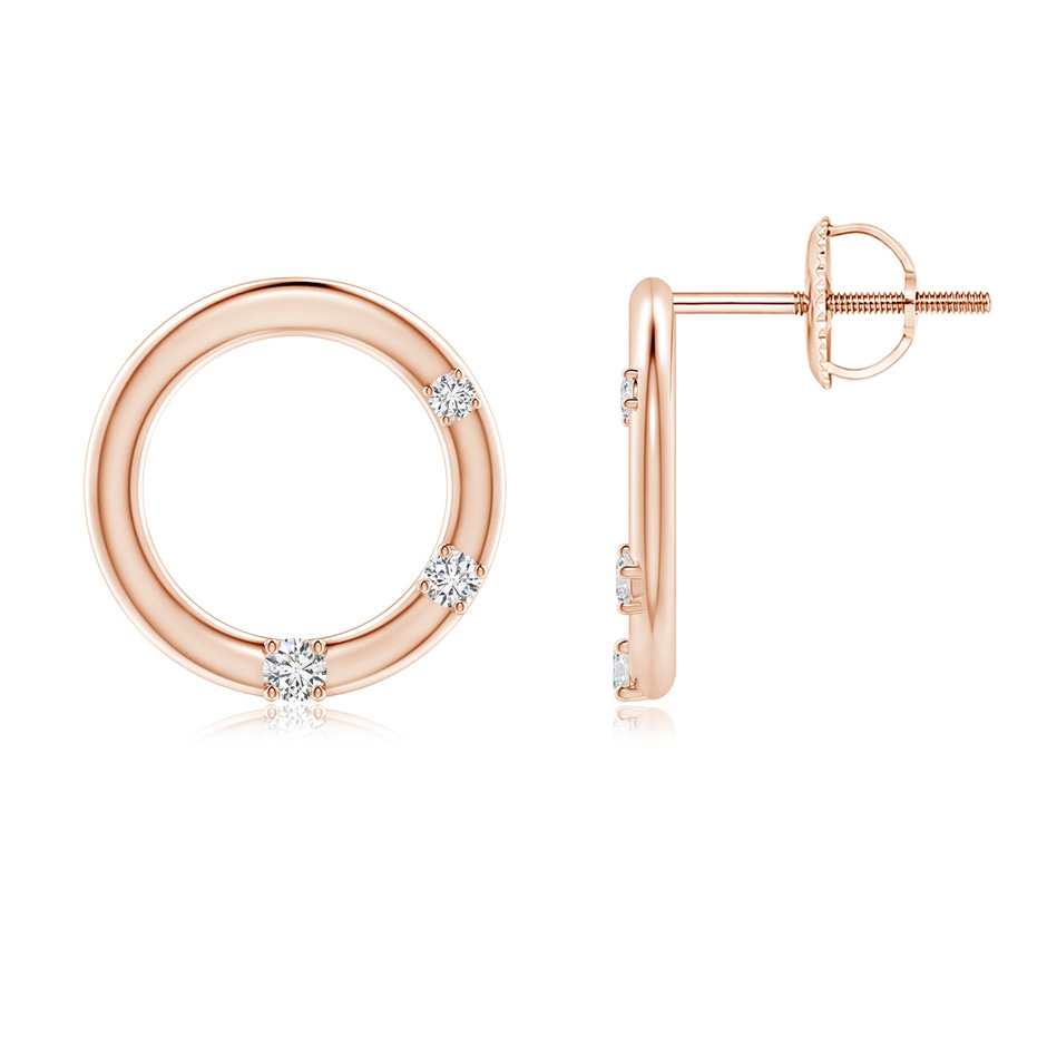 1.9mm HSI2 Graduated Diamond Three Stone Open Circle Stud Earrings in Rose Gold 
