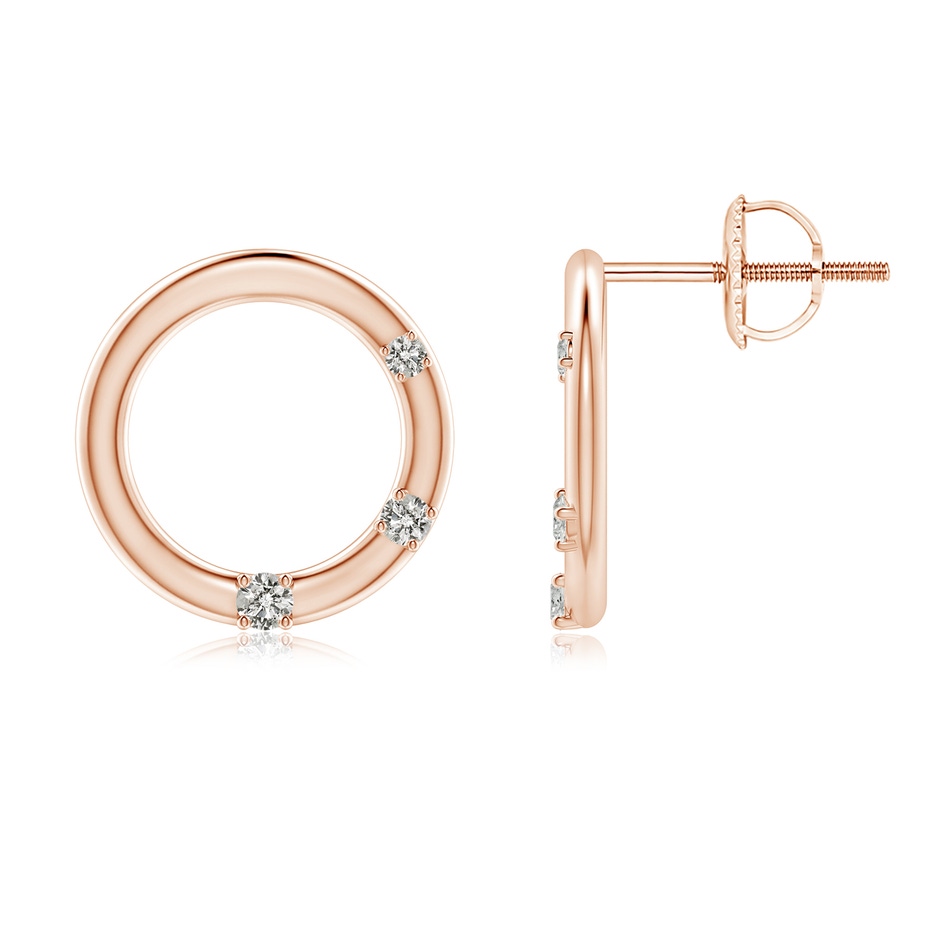 1.9mm KI3 Graduated Diamond Three Stone Open Circle Stud Earrings in Rose Gold 