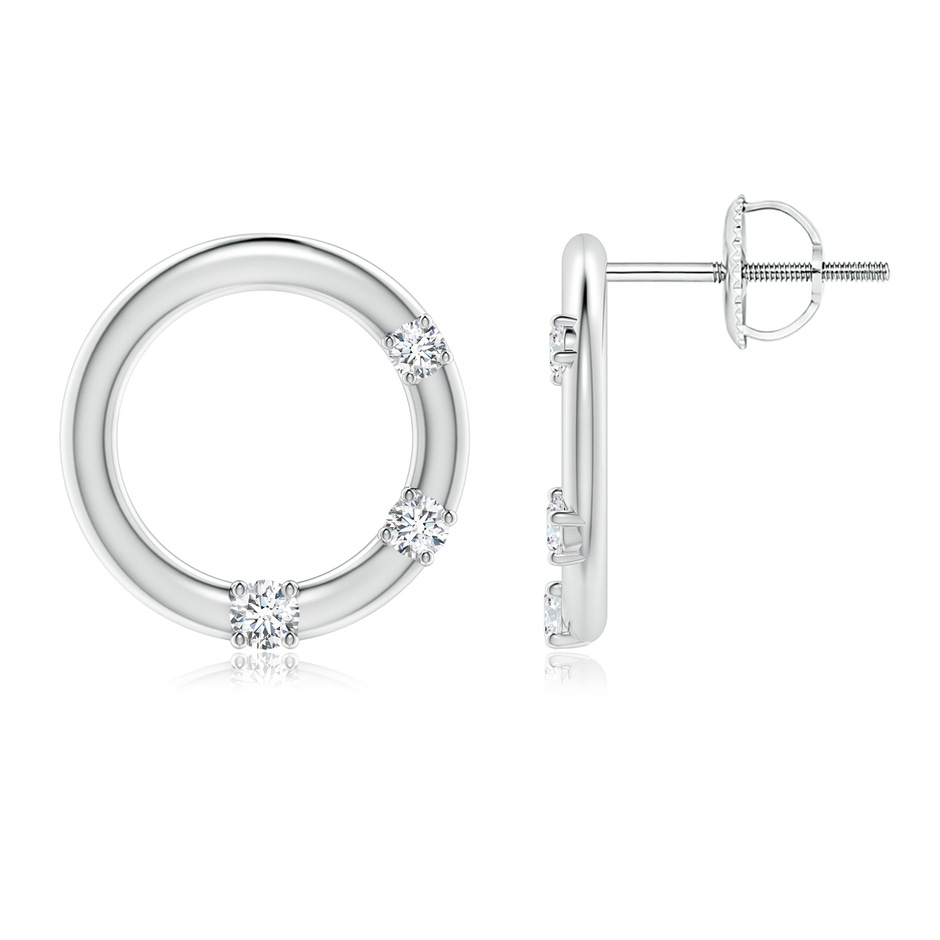 2.3mm GVS2 Graduated Diamond Three Stone Open Circle Stud Earrings in White Gold 