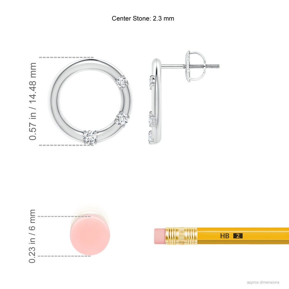 2.3mm GVS2 Graduated Diamond Three Stone Open Circle Stud Earrings in White Gold ruler