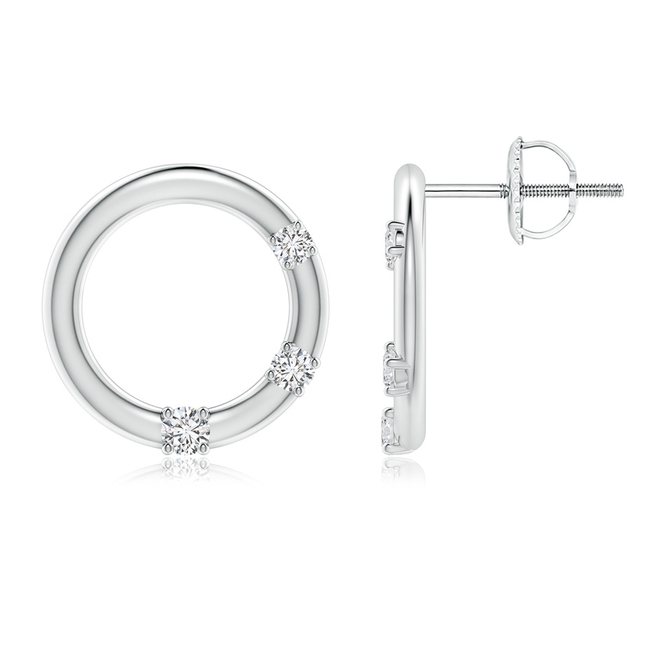 2.3mm HSI2 Graduated Diamond Three Stone Open Circle Stud Earrings in White Gold 